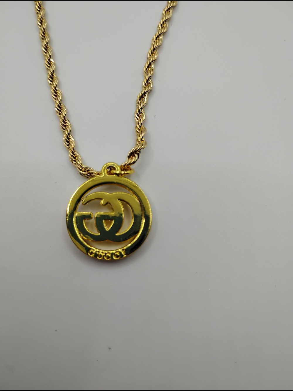 Gucci Gold Double G Crystal Authentic Pendant On A 14K Rope Necklace - Picture 6 of 16